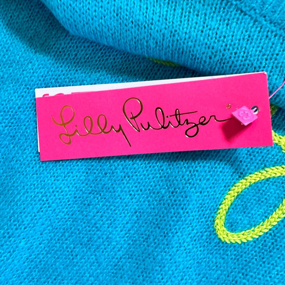 Lilly Pulitzer Turquoise Charlton Crewneck Sweater with Yellow Bright Sz M NWT - Picture 7 of 9